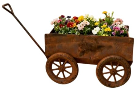 Super Idee Gartenwagen aus Edelrost zum Bepflanzen Dekorieren Handwagen Blumenwagen Pflanzwagen Bollerwagen 32 x 18 x 13 cm Rost Pflanzschale Blumentopf Windlicht Gartendeko (Gartenwagen)