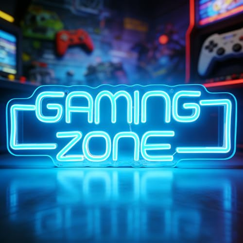 GAOUTO Gaming Zone - Scudo neon, 42,5 x 14 cm, segnale luminoso per gaming, gamin g Neo n Schil d, Gamin g Neo n Schil d, Gamin g Neo n Light Schil d per Teen Ragazzi Camera Decor, regalo per gamer