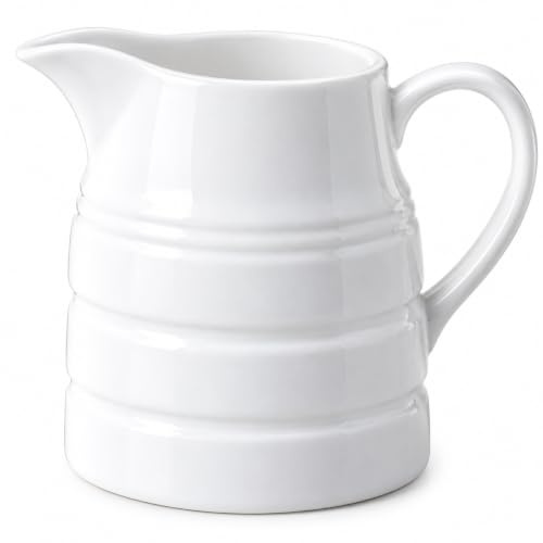 Porcelain Churn Jug 568ml (1 Pint) – Traditional Milk & Cream Jug with Easy Pour Spout – White Glazed Serving Jug for Tea, Coffee & Sauces – White