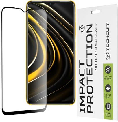 Techsuit Displayschutzfolie für Xiaomi Poco M3, Redmi 9 Power, Redmi 9T Gehärtetes Glas mit 9H Härte, Vollständige Abdeckung, Stoßschutz, Oleophobe Beschichtung, Anti Fingerabdruck, 111D Full Glue