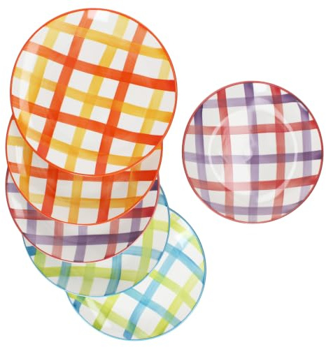 MamboCat Set di 6 piatti piani da picnic in gres colorati a quadretti