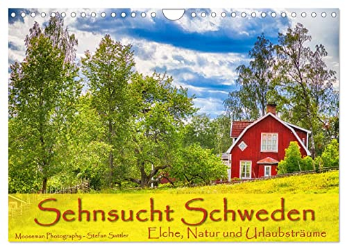 Sehnsucht Schweden - Elche, Natur und Urlaubsträume (Wandkalender 2025 DIN A4 quer), CALVENDO Monatskalender: Schwedens große Seen im Süden - auch das ... und rote Holzhäuser (CALVENDO Orte)
