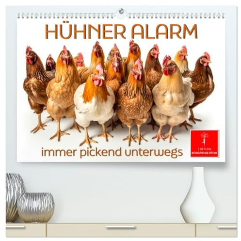 Hühner Alarm (hochwertiger Premium Wandkalender 2026 DIN A2 quer), Kunstdruck in Hochglanz: Buntes Federvieh - liebenswerte Hühnerschar. (CALVENDO Tiere)