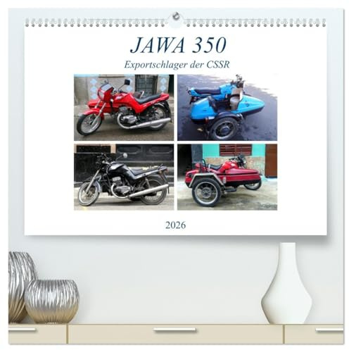 JAWA 350 - Exportschlager der CSSR (hochwertiger Premium Wandkalender 2026 DIN A2 quer), Kunstdruck in Hochglanz: Das Motorrad JAWA 350 mit Seitenwagen in Kuba (CALVENDO Technologie)