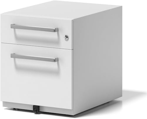BISLEY Rollcontainer Note mit Griff, 1 Universalschublade, 1 HR-Schublade, Metall, 696 Verkehrsweiß, 56.5 x 42 x 49.5 cm