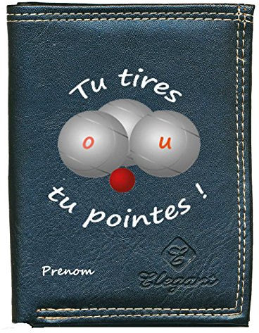 Syl'la Petanque Petit Portefeuille Porte Monnaie Cartes Noir pour Homme personnalisé avec prenom