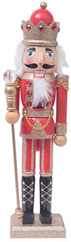 Nussknacker Deko Figur König mit Zepter rot-Gold / 38 cm/Nussknacker Holzfigur/handbemalt im Kunsthandwerks-Stil/weihnachtlich dekorieren