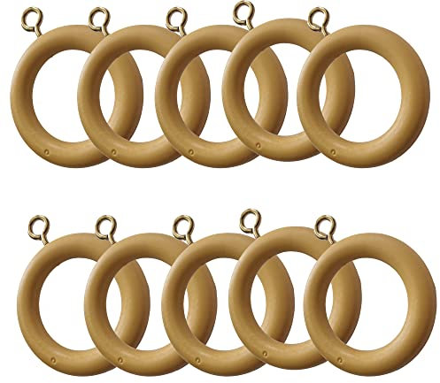 28mm x 45mm Beech Curtain Rings Drapery Pole Rod Loops Gliders with Eye for 22mm Pole (Pack of 10)