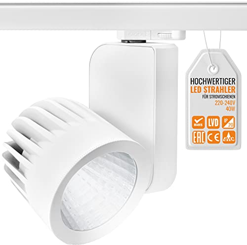 ORANGE LED 3-Phasen Schienen Deckenstrahler - OR-601 LED Spot weiß - 40W - 30° - hochwertiger LED Strahler für Stromschienen - Schienensystem Leuchte - Stromschienenstrahler (4000K)