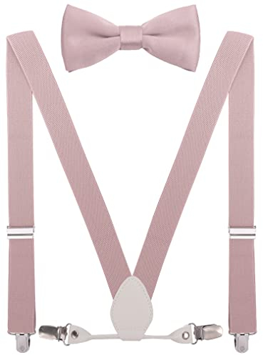 EOAYONY Hosenträger und Fliege für Herren und Jungen, elastisch, für Hochzeit, Blush, 47 inches(Adult size)