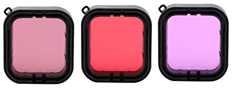 Tosuny 3Pcs Red Purple Underwater Diving Lens Filters Set for Go Pro 5/6 Action Camera, Suitable for Areas of About 5-25m Deep, Enhance Color, Improve Contrast