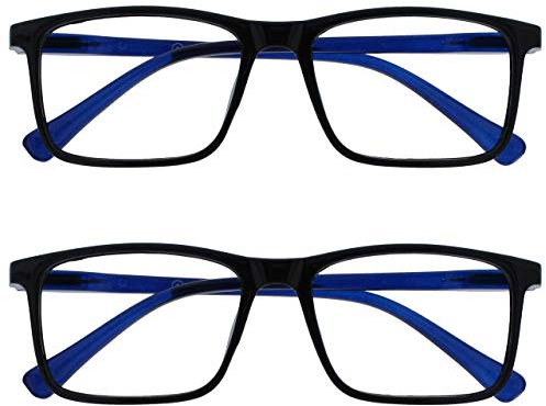OPULIZE INK Lesebrille für Damen und Herren - 2er-Pack - Groß Rechteckiger Rahmen - Komfort Federscharniere - Kratzfest - Schwarz +3.00