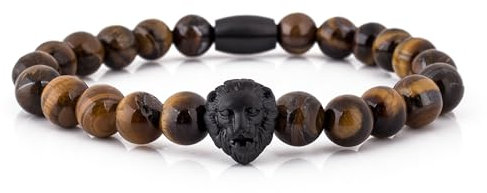 Akitsune Regis Perlenarmband - Armschmuck Damen Herren Beads Löwe - Mattschwarz - Tigerauge Gelb - 20cm