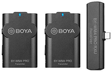 BOYA by-WM4 Pro Wireless Lavalier Microphone System 2 Transmitters with USB Type-C Connector Receiver for Samsung Huawei iPad Android Devices Smartphone Live Stream Broadcasting Vlogging