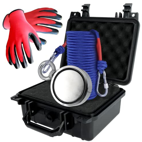 Neodym Magnet Bergemagnet mit Seil 20 Meter 75mm 500 KG Angel Magnet Set Transportkoffer - Ösenmagnet Super Stark - Power Magnete Zum Magnetangeln Magnetfischen - Topfmagnet… (Koffer Set)