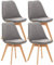 CLP 4er Set Esszimmerstuhl Linares Kunststoff I Stoff I Samt I Cord I Lederoptik I Lehnstuhl Mit Holzgestell, Farbe:grau, Material:Samt