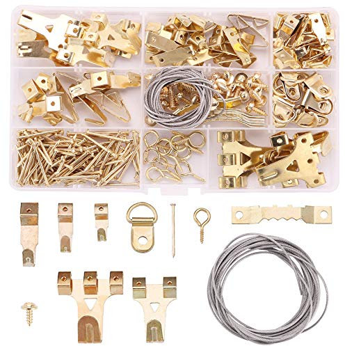 Rantecks 220PCS Ganci per Quadri cornici Set di ganci per quadri assortiti con ganci in acciaio, ganci a dente di sega, anello a D, filo di acciaio, chiodi, viti