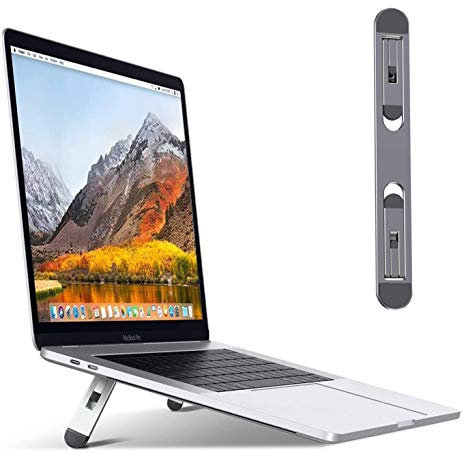 Portable Laptop Stand, Folding Aluminum Invisible Lightweight Laptop Computer Stand, 2 Kinds of Adjustable Heights, Compatible with MacBook Air Pro, Dell, HP, Lenovo More 10-15.6” Laptops (Gray)