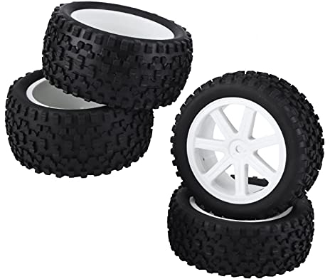 Tyenaza RC Reifen 1/10 Offroad, RC Räder 1/10, RC Buggy Reifen, Rad Kunststoff Felgen & Schwarzes Quadrat Muster Gummireifen Reifen 4 Stück Universal für alle 1/10 RC Auto ((Weiß)