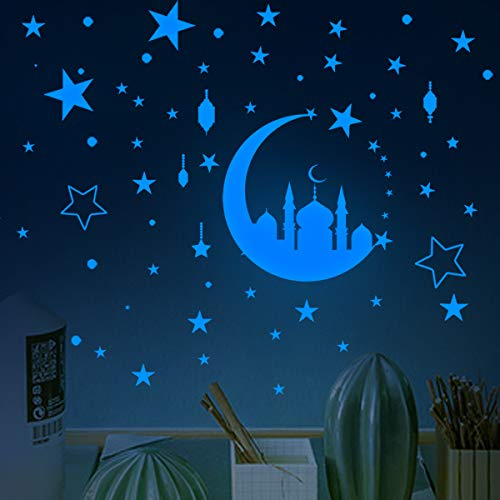 Leuchtsterne Selbstklebend Kinderzimmer, CAYUDEN Blau Mond Sternenhimmel Aufkleber Leuchten im Dunklen Sternen für die Decke Wandaufkleber Wandtattoo Kinderzimmer Dekoration für Jungen Mädchen Kinder