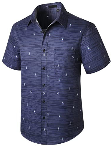 Enlision Mens Hawaiian Shirt Summer Short Sleeve Funky Floral Aloha Party Shirts Casual T-Shirts Palm Tree Print Blue Hawaii Shirt for Holiday Beach Unisex M