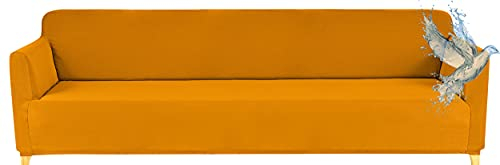 Poligino Sofabezug 4 Sitzer Wasserdicht, Sofahusse Elastisch Universal, Sofa Cover Stretch 4 Sitzer (230-250 cm) Gelb