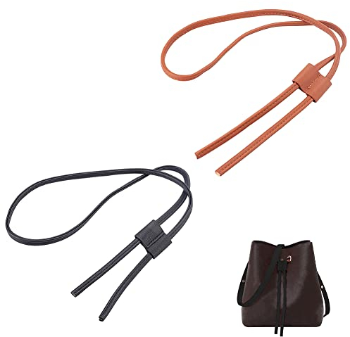 WADORN 2 Stück 2 Farben PU-Leder Kordelzug Für Bucket Bag 100 cm Abnehmbarer Lederzugriemen Für Umhängetasche Kordelzug Bunche Zubehör (Schwarz + Braun)