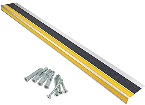 AnTina TAPES® Treppen-Kanten-Profil General Line 120 mm, Kanten-Schutz-Profil mit Antirutsch-Beschichtung R13 für Treppen & Stufen, inkl. Schrauben (12 cm x 80 cm, schwarz + gelb)