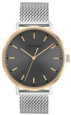 Calvin Klein Analog Quarzuhr für Herren Kollektion MODERN MESH mit Silbernes Edelstahl-Mesh-Gliederarmband - 25200047