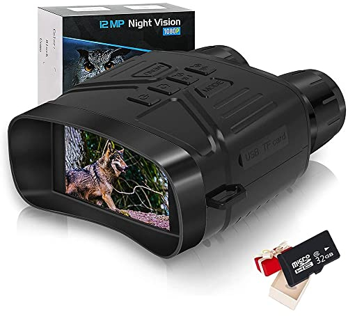Digitales Nachtsichtgerät, 1080p Full HD-Video 5X Digital Zoom 656ft/200M Erkennungsweite 3 TFT Bildschirm Infrarot Nachtsicht Wasserdichtes Fernglas mit 32G Speicherkarte für Jagd Camping