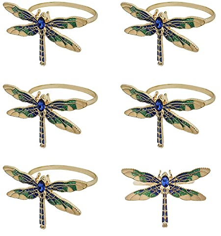 Libelle Serviettenringe 6er Set, Mode Einfache Insektenserie Strass Libellenform Serviettenringe für Ostern, Weihnachten, Urlaub Party Tisch Serviette Zubehör Dekorativ (Libelle)