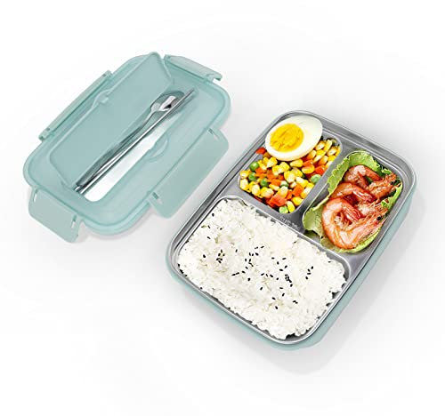 Mess-tins 3 Compartimentos 304 Plástico de acero inoxidable Cuchara a juego Palillos Contenedores de almuerzo portátiles para oficina[Azul],Fiambrera, Fiambrera Fiambrera portátil Fiambrera Bent