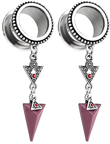 Banemi Tunnel Edelstahl 6mm, Tunnel Ohrringe Plug 2 Stück Silber Dreieckiger Anhänger mit Zirkonia Schönes Ohrtunnel Geschenk