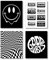 Brooke & Vine 70er 80er Jahre Retro-Poster Wandkunstdrucke (ungerahmt, 20.3x25.4 cm), Vintage-Smiley-Gesicht, schwarz-weiß, Badezimmer-Wanddekoration, Toilette, Schachbrett, Schwarz und Weiß)