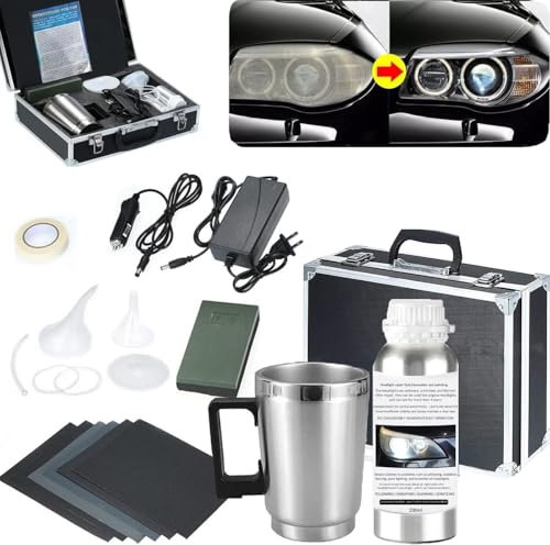 Kit de restauration de phares de voiture, kit de réparation de verre de phare de voiture, outil de rénovation de vapeur de phare avec liquide pour réparer les rayures, jaunes, brumes, oxydés, phares