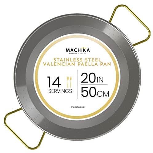 Machika 20 inch Stainless Steel Paella Pan, 50 cm Stainless Steel Large Skillet From Spain, Great for Paella Parties Indoors, Outdoors, Camping & More, Imported Spanish Paellera, Made by Garcima