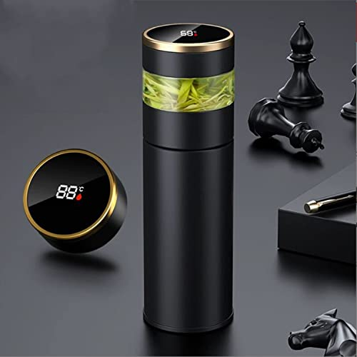 Bouteille infuseur à thé – Thermos à café – Bouteille d'eau de sport intelligente avec affichage LED de la température – Tasse à thé de voyage avec filtre en acier inoxydable (noir)
