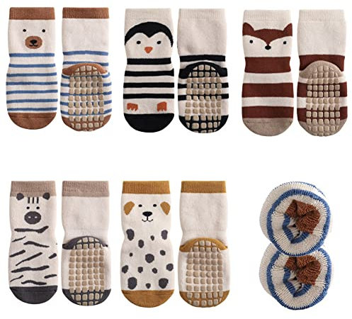 FedMois 5er Pack Baby Kleinkinder ABS rutschfeste Wintersocken dicke Thermosocken Baumwolle, Pinguin, 1-3 Jahre