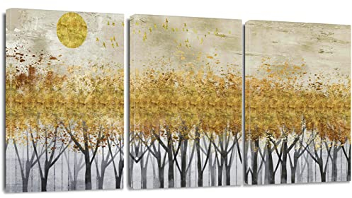 Artscope 3 Teilig Herbst Leinwandbilder mit Gelbe Blätter Wald Motiv Kunstdruck - Moderne Wandbild für Badezimmer Wohnzimmer Wanddekoration - 30 x 40 cm