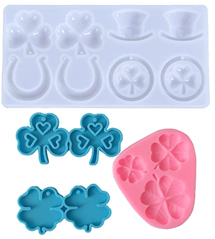 Bustlwor 4 Stück Silikonform mit Kleeblatt-Motiv, Silikonform, Kleeblätter Irische Hutform Irische Backform, für Schokolade, Kuchen, Gelee, Pudding, Dessert