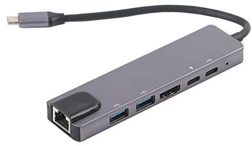 Type‑C 6 In 1 Hub, USB3.0 Expansion Port Adapter, Multi‑Functional Expansion Dock Type‑C To Uhd/Type‑C/Hdtv+Ss+Rj45 100Mbps Lightweight Portable Aluminum Alloy