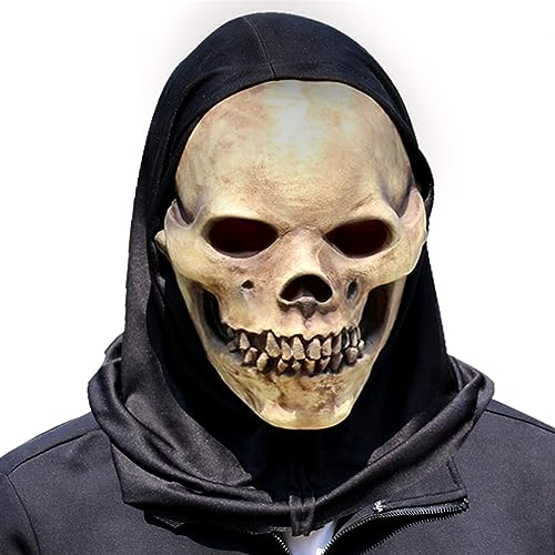 Gruselige Halloween Totenkopfmaske, Latex Gruselige Vollkopfmaske, Realistische Vollkopf Totenkopf Gesichtsabdeckung, 3D Maske für Erwachsene und Kinder, Halloween, Cosplay, Maskerade Requisiten (A)