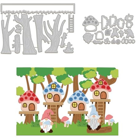 GLOBLELAND 2 Sets Gnomes Baumhaus Stanzformen Für Die Kartenherstellung Waldzwerg Karbonstahl Prägeschablonen Vorlage Für Dekorative Prägung Papier Karten DIY Scrapbooking Album Basteln
