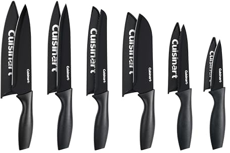 Cuisinart Knife Set, 12pc Ceramic Coated Knife Set with 6 Blades & 6 Blade Guards, Lightweight, Stainless Steel, Durable & Dishwasher Safe (Black)