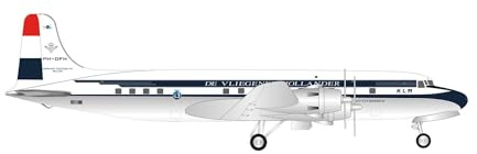 herpa Modellflugzeug KLM Douglas DC-6B – PH-DFH Jan Van Riebeek, Miniatur im Maßstab 1:500, Sammlerstück, Modell ohne Standfuß, Metall