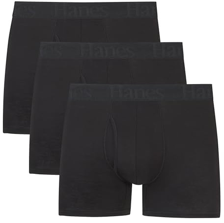 Hanes Ultimate Men's Originals Trunks, SuperSoft Underwear, Viscose from Bamboo, Black 3-Pack