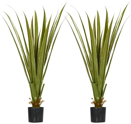 HOMCOM Set of 2 Decorative Artificial Plants Agave Succulent in Pot, Desk Fake Plants for Home Indoor Outdoor Decor, 90cm