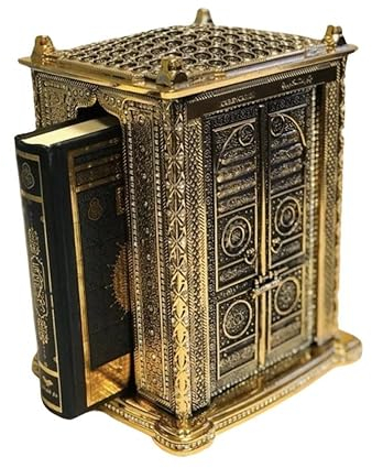 Luxuriöses Koran-Geschenkset, Ramadan-Geschenk für Zuhause, goldenes Schmuckstück, Esmaül Hüsna-Koran-Set, mit 3 Heiligen Türen, Koran-Geschenkset im Kaaba-Design, islamisches Schmuckstück-Geschenkset