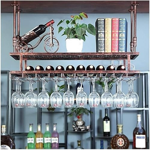 Hanging Wine Rack-Double-Decker High Glass Rack, Hanging Wine Rack,Bar Table Hanging Cup Holder, Home Wine Decoration/Brown/80X30Cm (Brown 80X30Cm)