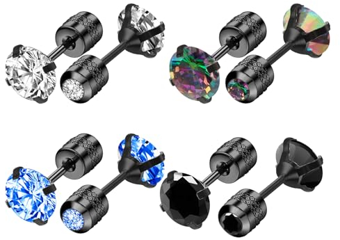 4Pairs Small Cubic Zirconia Stud Earrings Tiny Diamond Stud Earrings Stainless Steel Cartilage Earring Set for Men Women